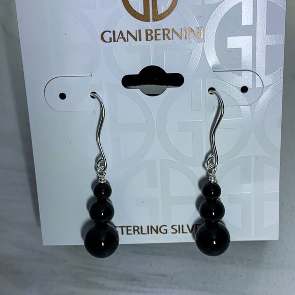 Sterling silver onyx 3 ball tear drop earrings - Picture 2 of 5